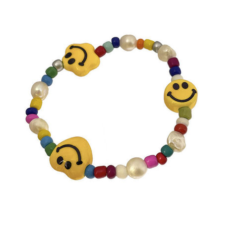 Spring New Women's Summer Ins Minority Student Besties Versatile Bracelet Trend Bead Necklace with Pearl Colorful Smiling Beads for Women