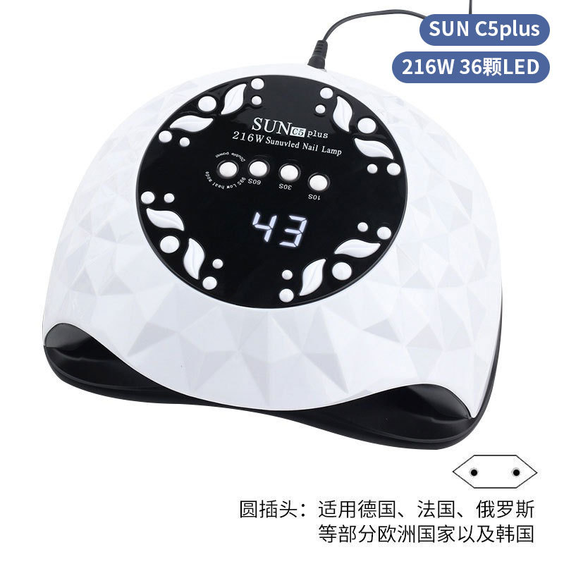 Lámpara de uñas de alta potencia de 256W con mango para principiantes, lámpara de curado de gel para esmalte de uñas, lámpara de fototerapia de secado rápido con colores deslumbrantes para uso transfronterizo.