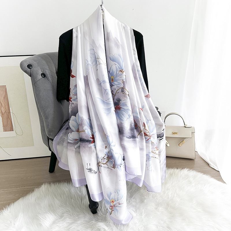 Nueva bufanda de seda para mujer nueva bufanda de playa con chal de satén de seda fina bufanda de viaje decoración de moda bufanda de seda de imitación de todo fósforo