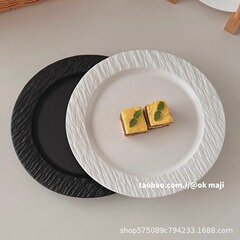 Ok maji陶磁皿インスタ风白黒食器高级感軽豪华朝食ケーキ皿洋食ステーキ皿