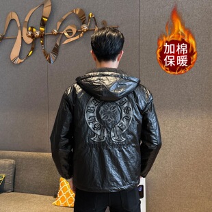 European Station Hooded Coat Autumn and Winter Fashionable Brand Cotton Warm Men's 2024 New Men's Casual Embroidered Top