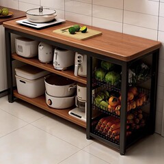 キッチンラック多機能野菜バスケット野菜作業台電子レンジ調理器具収納狭いサイドキャビネット多層テーブル
