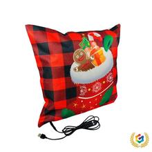 ✅2025新款圣诞棉麻USB加热抱枕暖手电热靠枕冬季办公室靠热垫跨
