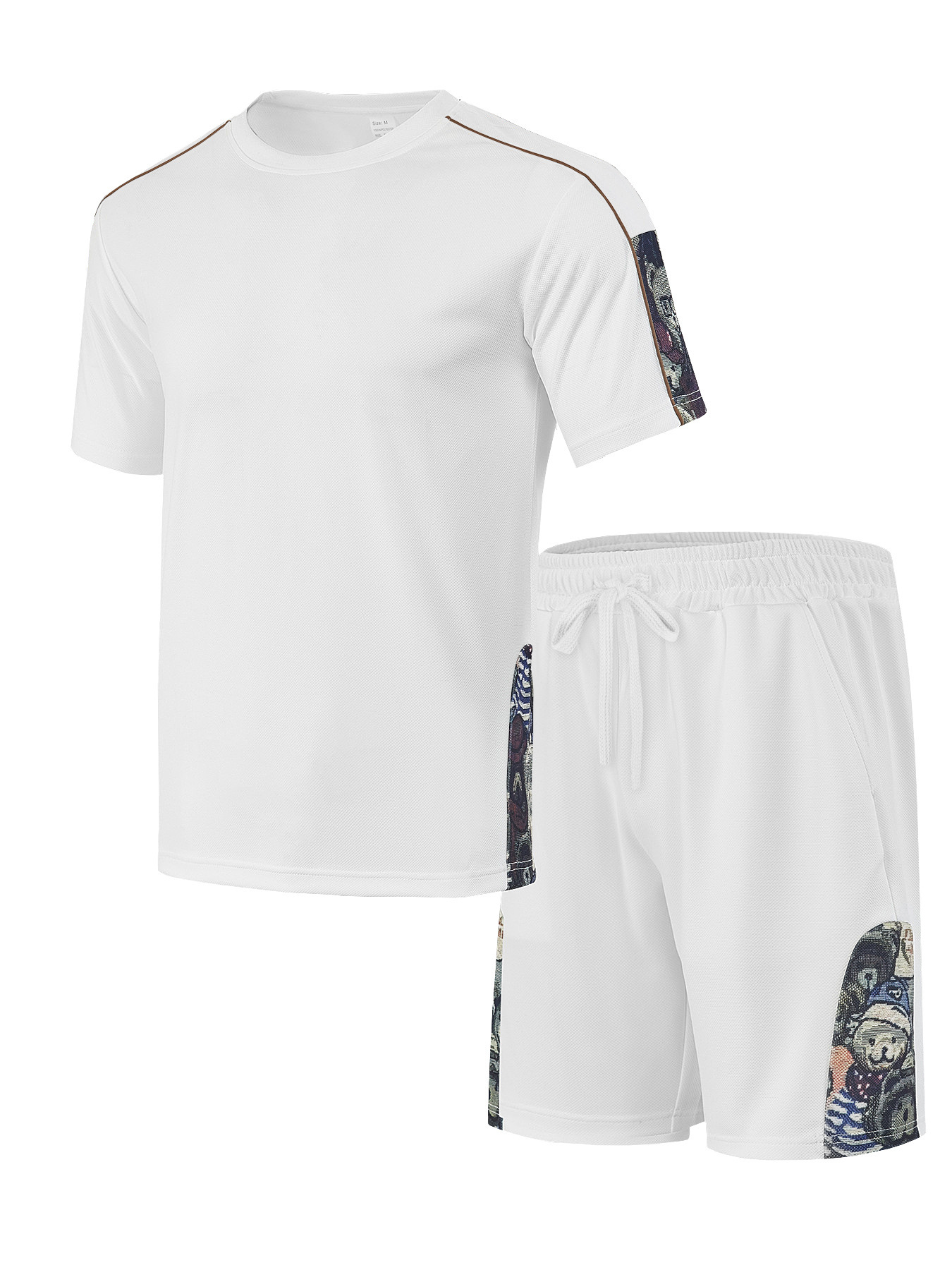 Men's Clothing Men's Trendy Sports Casual Hip Hop Round Neck Short Sleeve Bear Print Loose Fit Breathable Suit High Street Style_viptrois.com