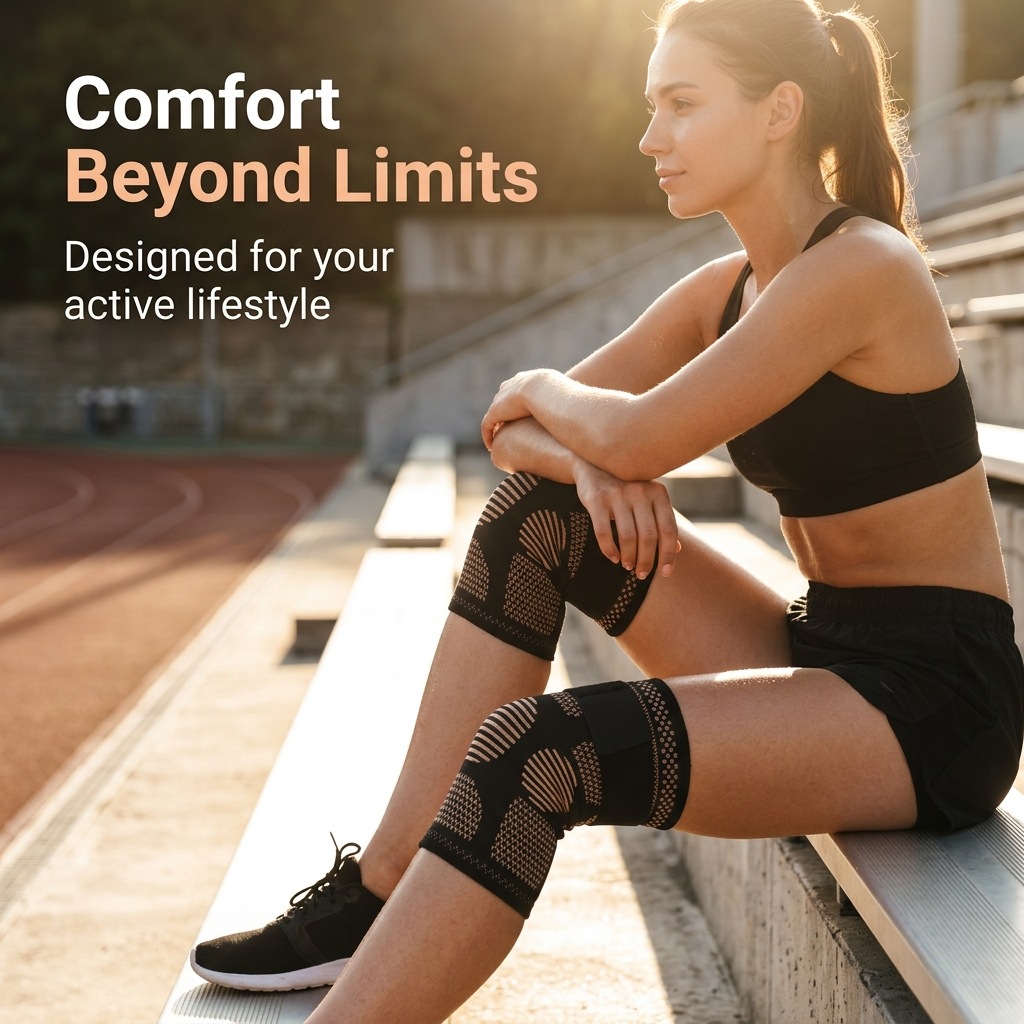 Cross-Border Wholesale Knitted Nylon Compression Straps Copper Fiber Knee Pads for Hiking and Running, Knee Warmers for Sports
