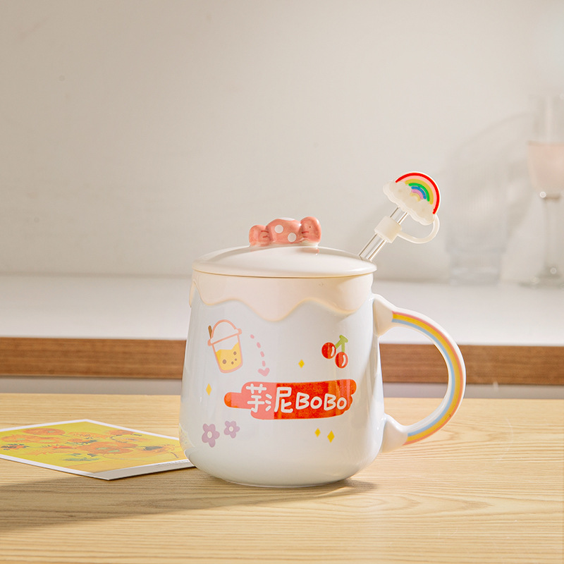 Cute Ceramic Cup Water Cup Mug Tea Cup Gift Female Cup High-looking Breakfast Cup Coffee Cup