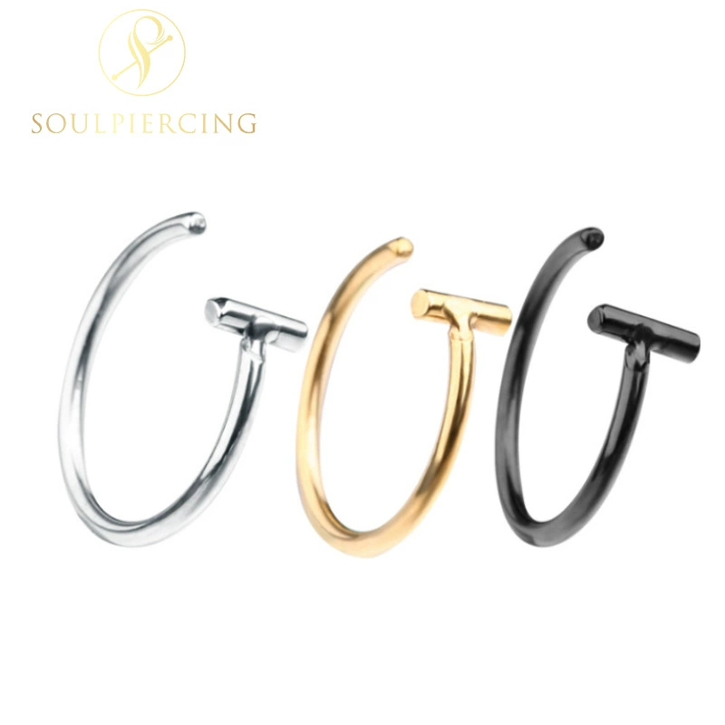 Nose & lip rings, stainless steel, 0.8–1.0 mm rod, 8/10 mm diameters, steel/black/gold