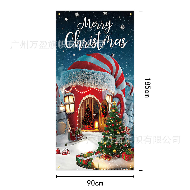 2025 nuevos productos de navidad cortina de bandera Santa Claus para ver la hoja de regalo decoración de tela colgante Bandera de bienvenida de Navidad