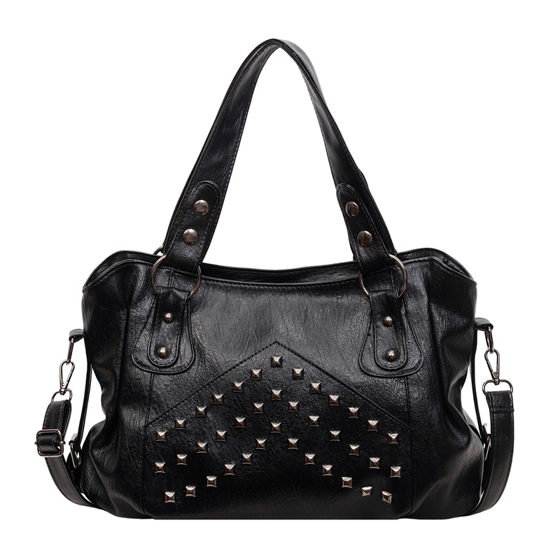 Retro Punk Studded Shoulder Bag For Women Large Capacity Handbag_voghion.com