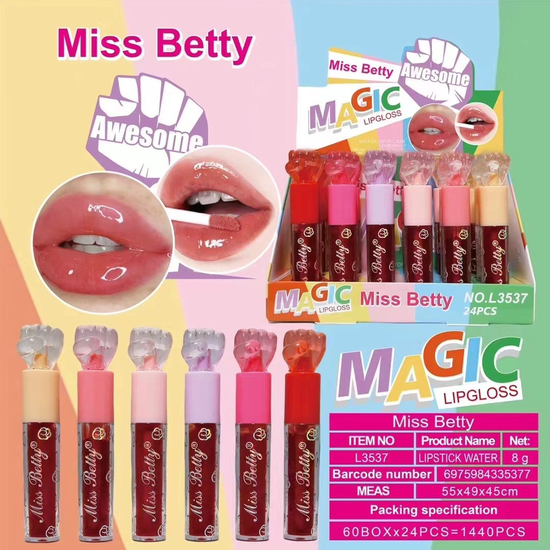 Miss Betty nueva serie de dibujos animados transfronterizos de fresas de comercio exterior, lápiz labial humectante, agua, lápiz labial, miel labial