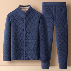 【サンゴの毛の三層の綿を挟みます】秋冬の男性の部屋の服のスーツの中高年の保温のパジャマのベルベットは厚くなります。