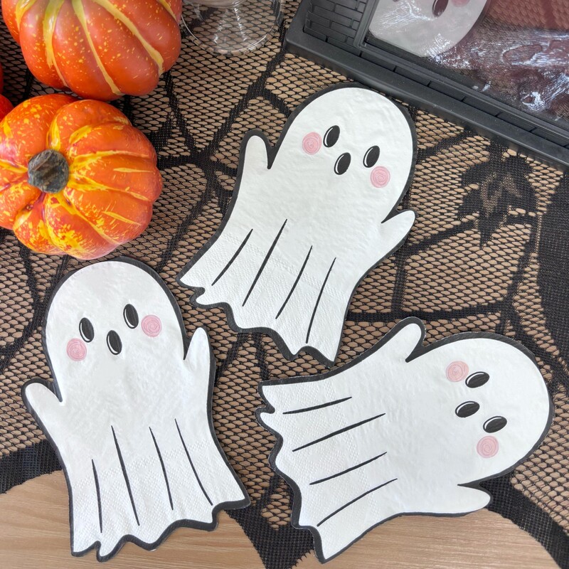 20 Pieces of Cross-Border Three-Layer Thickeneded Halloween Napkins, Cute Ghost Shaped Napkins, Restaurant Holiday Party Decorations