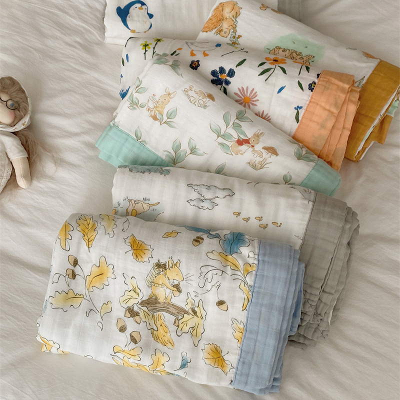 Spring and summer air conditioning blanket wide-brimmed bamboo cotton gauze quilt swaddling blanket gauze quilt bath towel air conditioning blanket