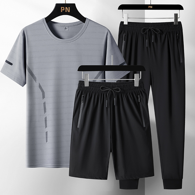 2024 verano ropa de hombre hielo deportivo conjunto casual hombre rápido secado conjunto de tres piezas fresco conjunto transpirable al por mayor