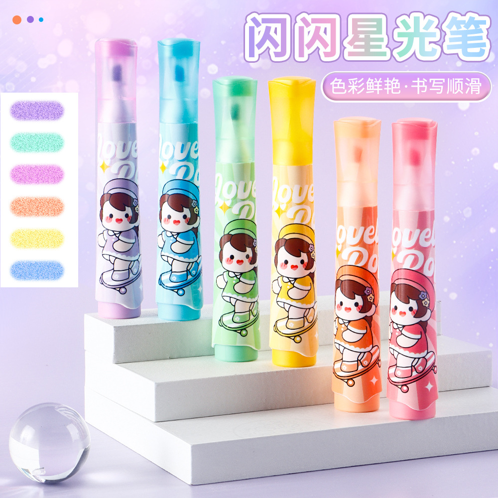 Yuanqi Chick Star Flash Pen Single Head Highlight Pen de gran capacidad para estudiantes clave de marca de bolígrafo flash