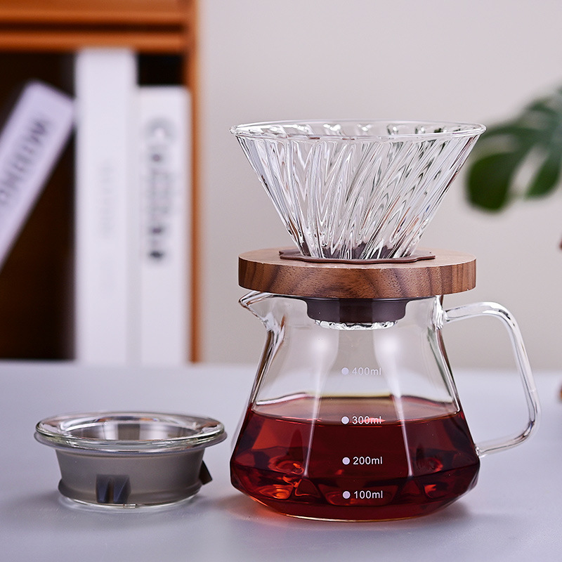 400 olla octogonal transparente (con tapa) soporte de nogal negro pequeño con embudo de tornillo pequeño de silicona (transparente)