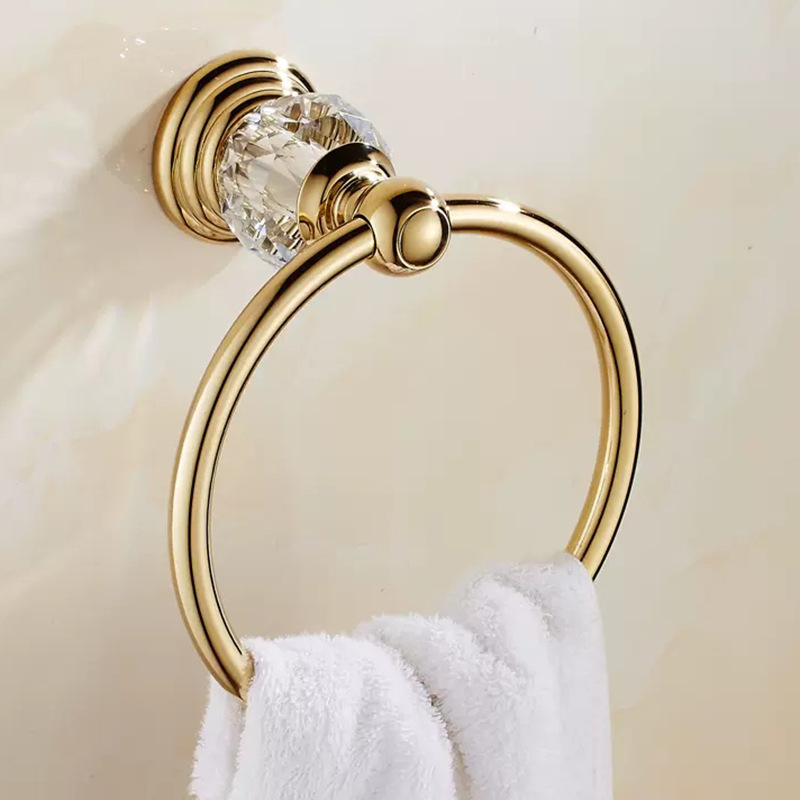Gold-Plated Crystal Towel Ring Towel Rack Ceramic European-Style Bathroom Hardware Towel Hanger Direct Sale Gold-Plated Crystal Towel Ring Towel Rack Ceramic European-Style Bathroom Hardware Towel Hanger Direct Sale