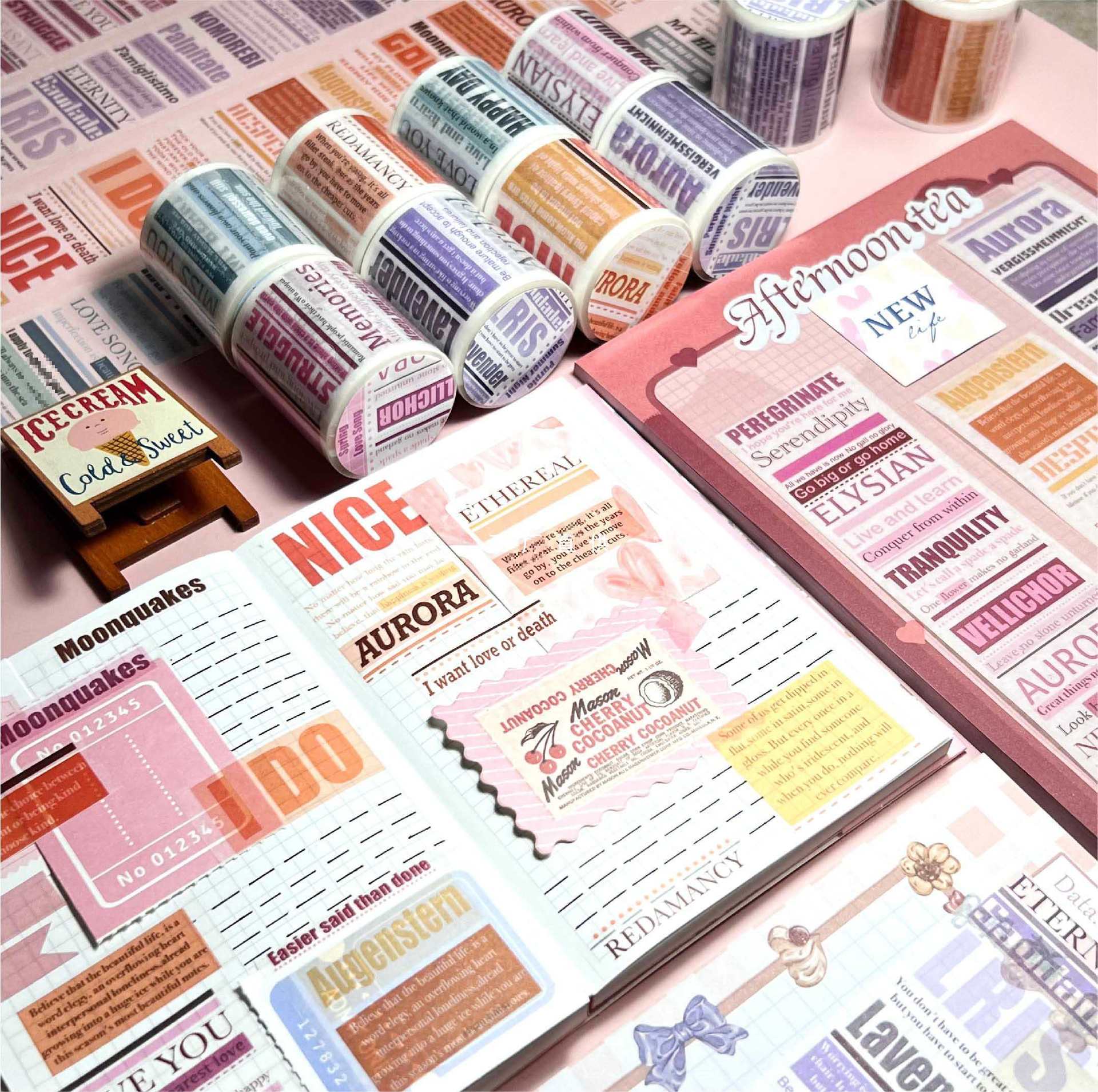 文字胶带手账胶卷英文装饰贴纸用品字母标题可撕离分装文具英语日