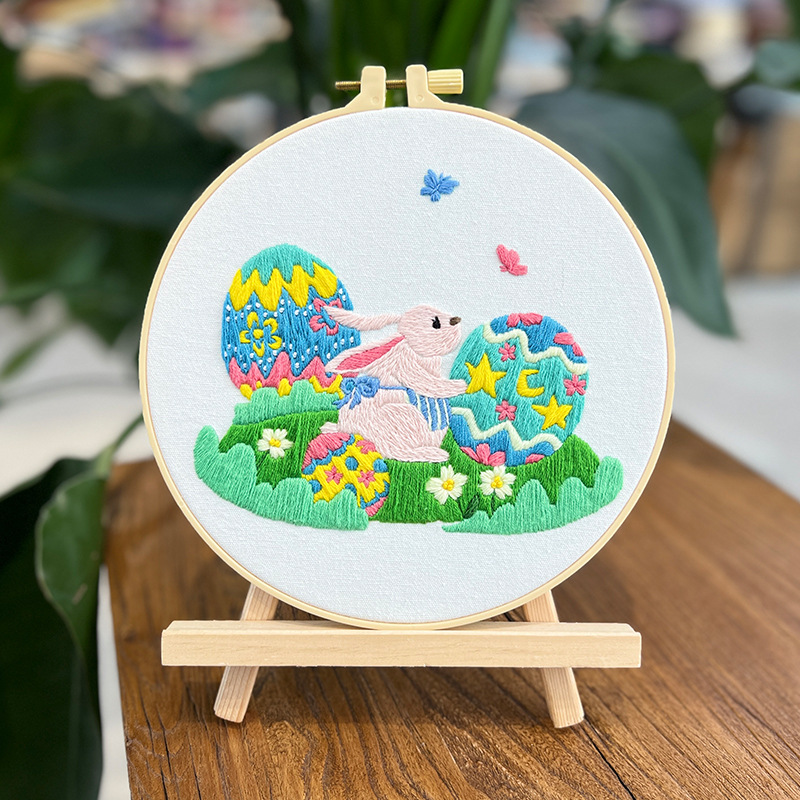 Conejo de Pascua cuelga pinturas bordadas lu decoraciones de salón dibujos animados huevos bordados a mano bolsas de material diy
