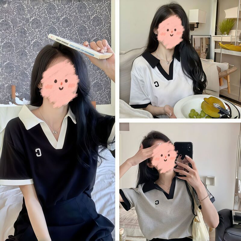 Summer New Style Sports Academy Style Color-Blocking Slimming Versatile Polo Shirt Short-Sleeve T-Shirt Trendy Top