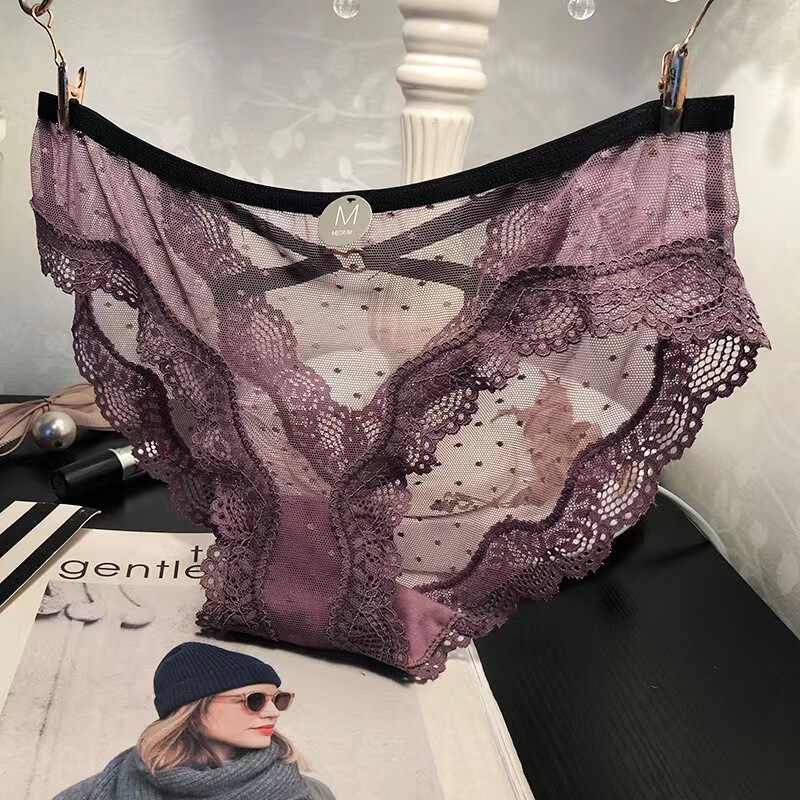 Sexy lace underwear women's mesh see-through temptation low waist briefs