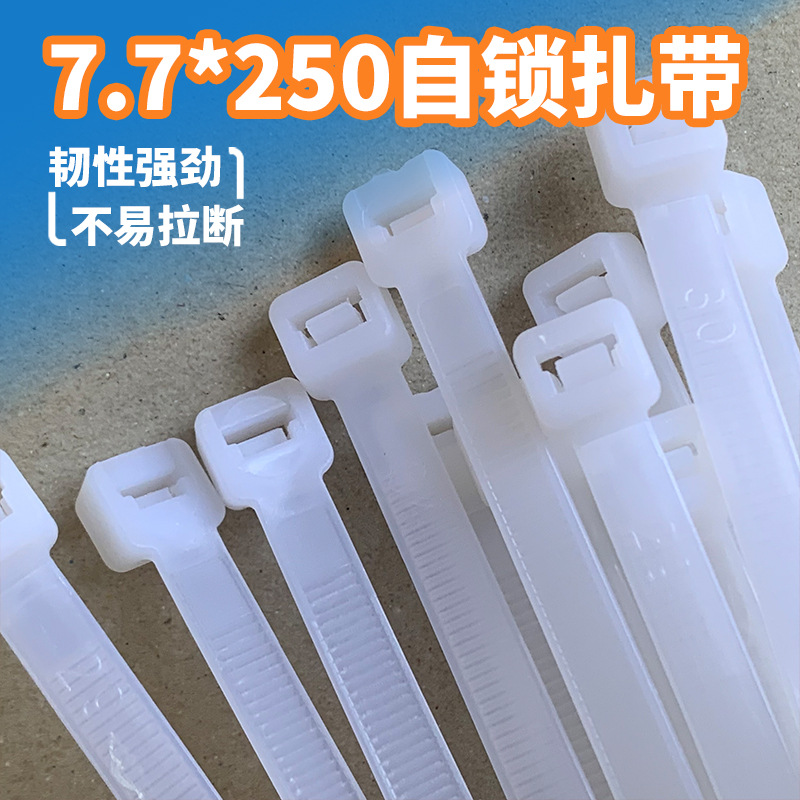 自锁7.7*250白色尼龙扎带搭配固定座 塑料扎带捆绑带 工业扎线带