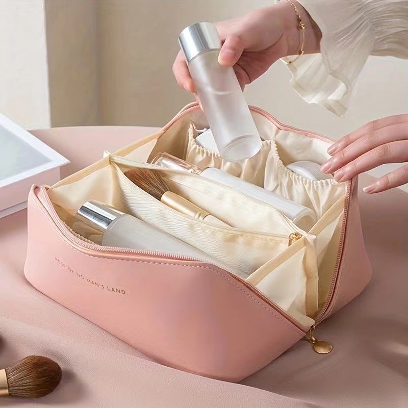 Pu High-End Pillow Bag Multi-Layer Cosmetic Bag Storage Travel Toiletry Bag Thickeneded Cosmetic Storage Bag Storage Bag