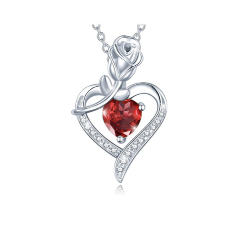 Cross-border wish European and American fashionable women's rose heart-shaped diamond pendant necklace Mother's Day gift jewelry