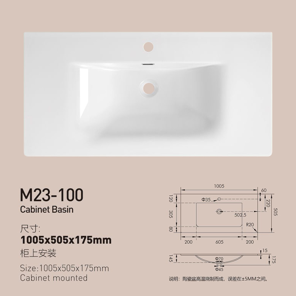 Lavabo de baño, lavabo individual, lavabo integrado de cerámica, lavabo de lado delgado, mesa simple, lavabo izquierdo y derecho, esquinas cortadas