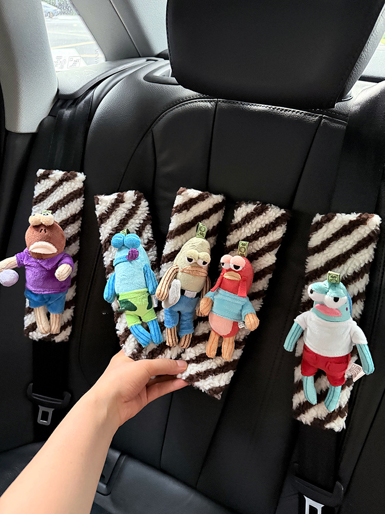Spongebob Squarepants Bikini Bottom Residents Car Seat Shoulder Protector Plush Doll Seatbelt Decoration Anti-Strangle Imitation Shoulder Pad