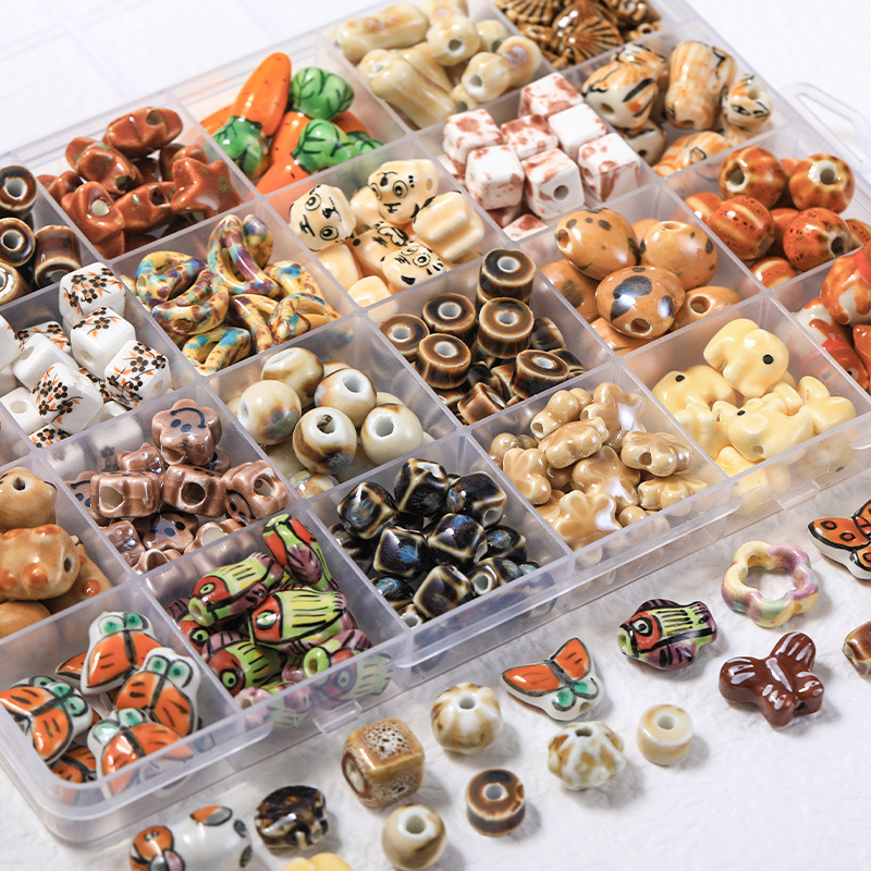 Autumn and Winter Milk Tea Color Ceramic Cute Carrot Bear Cube Beads diy Handmade Beaded Necklace Bracelet Accessories