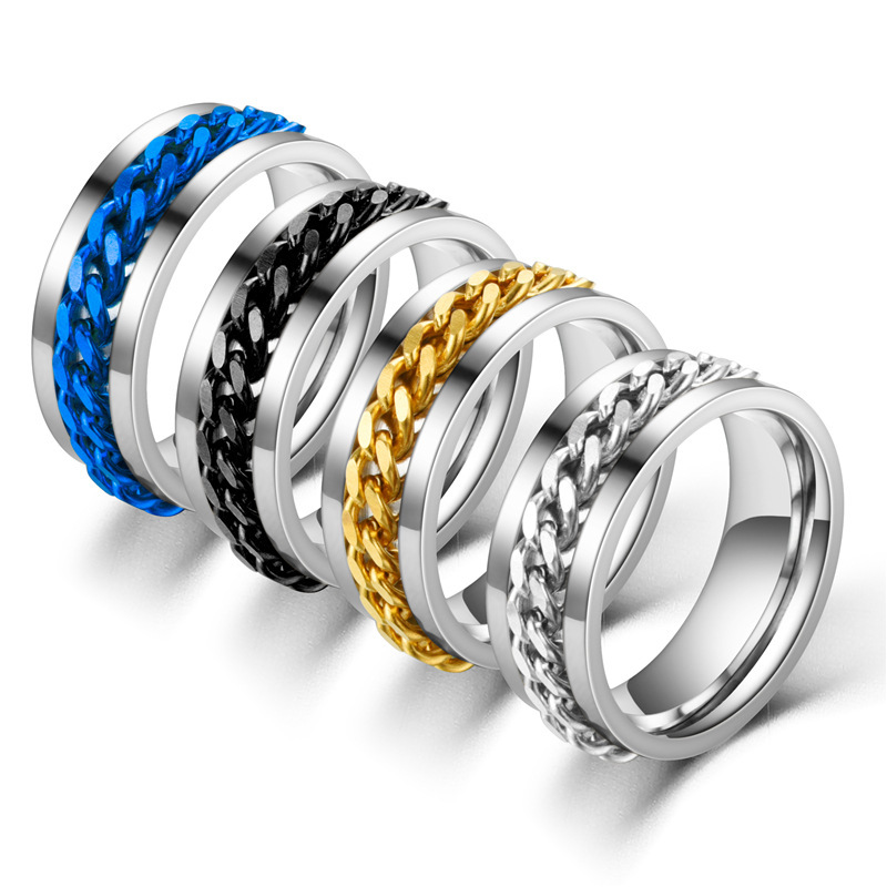 Turn Bottle opener Ring Stainless steel chain Ring personality Metrosexual Accessories man Ring
