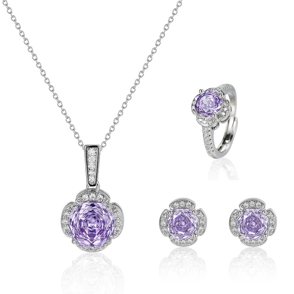 Amazon nuevo Seiko Rose Chepa Paracha collar de zircon pendientes anillo de tres piezas al por mayor