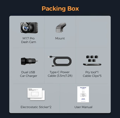 AZDOME driving recorder M17PO dual lens Bluetooth voice control HD car black box mobile phone APP interconnection (Driving recorder) - standard-configuration-host-power-supply-bracket-rear-camera-only-dual-lenses-single-lens
