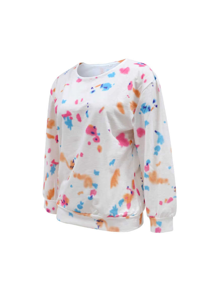 Mujeres europeas y estadounidenses transfronterizas otoño y invierno tie-dyed casual cuello redondo impresión manga larga image 2
