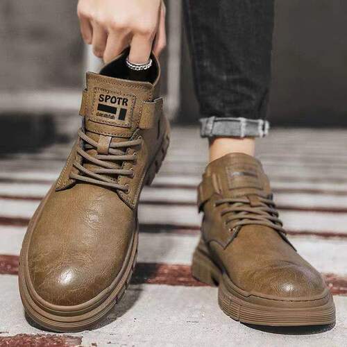 Martin boots for men's autumn and winter new style thick sole warm mid-top men's shoes high-top leather shoes casual black work boots