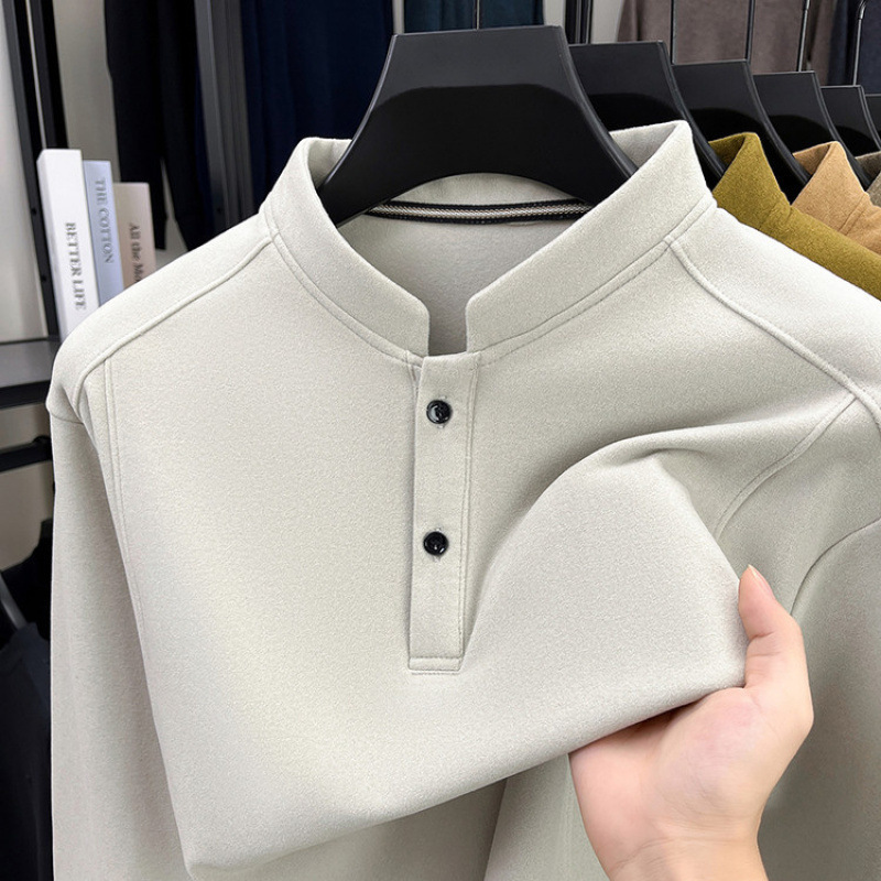 2025新款 双面德绒打底衫 男士立领长袖T恤 秋冬修身商务休闲卫衣