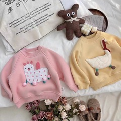 Lini Winter New Korean Style Cartoon Fleece Thick Crew Neck Long Sleeve Winter Warm Sweatshirt Top for Girls and Children