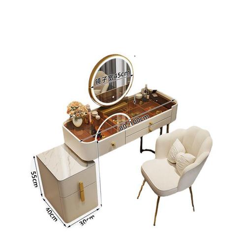 All Solid Wood Vanity with Luxury and High-End Storage Cabinet, Integrated Bedroom Modern Minimalist Marble and Glass Vanity Desk