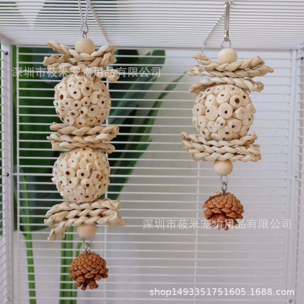 Мяч из ротанга с попугаем для облегчения скуки, игрушка для самодовольства, веселая декомпрессия, жевательная игрушка для птиц, развивающая игра, поиск пищи из мяча из ротанга