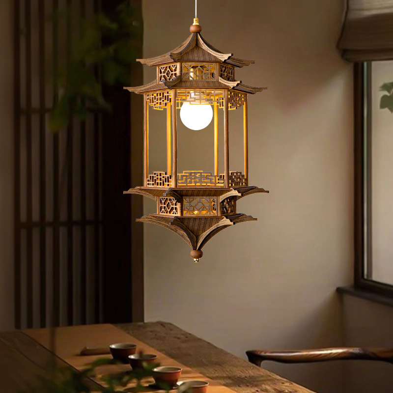 宋代美学灯新中式仿古风房子灯古建筑六角凉亭吊灯茶室禅意餐厅灯|undefined