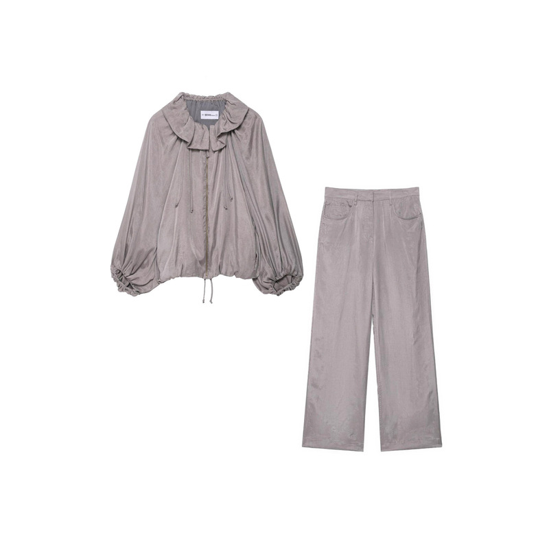 Foreign Trade European and American Women's Loose Bomber Jacket 8362404 Silk Satin Texture Draped Pants 8489404