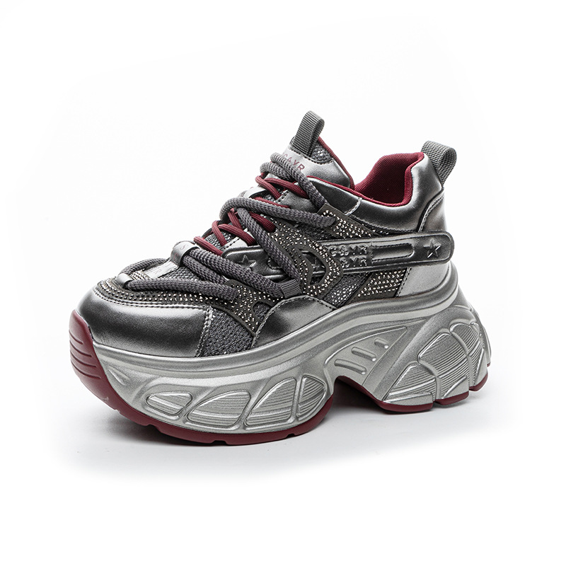Giày sneaker nữ đế dày chunky tăng chiều cao 9 cm phong cách hot girl — Bạc M2696, M 2696m Màu sắc, M2696 đỏ