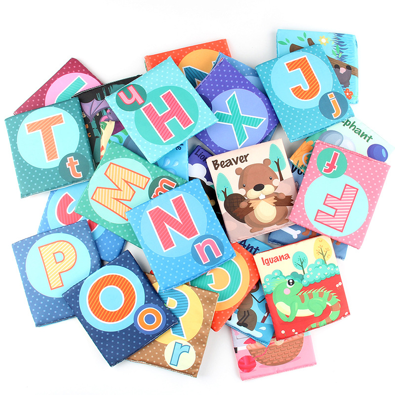 Transfronterizo infantil libro de tela desgarrable cognición Animal Inglés carta de alfabetización Tarjeta de tela libro de juguete bolso traje