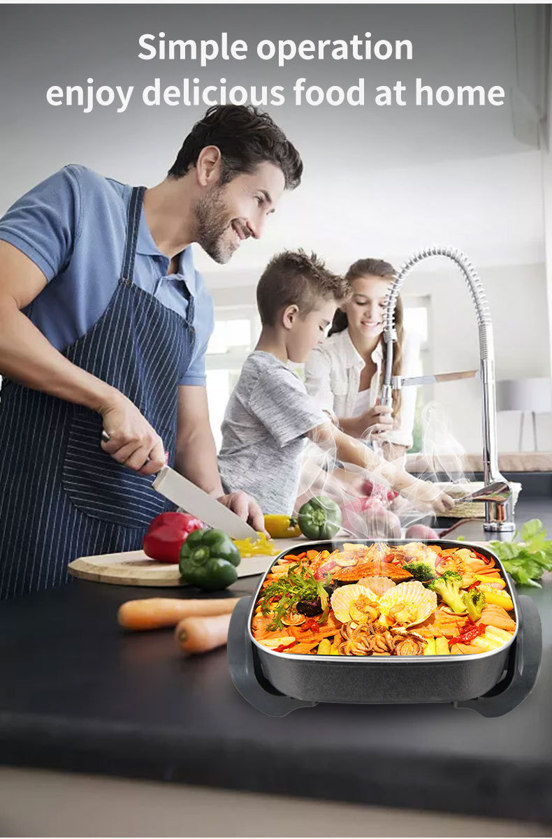 Piiriülene majapidamises kasutatav multifunktsionaalne elektriline kuumpott, keedu- ja praepott, kandiline pott, USA standardne 110 V elektriline kuumpott, elektriline keedupott_voghion.com