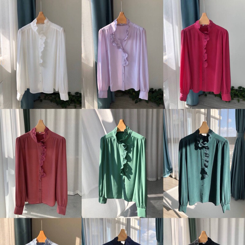 Rich French-Style Exquisite Embroidery, Soft and Smooth Sand-Washed Crepe, Romantic and Beautiful Embroidered Petal Collar, Silk Long-Sleeve Shirt Rich French-Style Exquisite Embroidery, Soft and Smooth Sand-Washed Crepe, Romantic and Beautiful Embroidered Petal Collar, Silk Long-Sleeve Shirt
