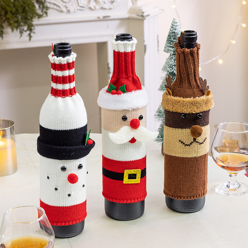 クロスボーダークリスマスワインボトルカバーニット雪だるま老人ヘラジカシャンパンワイン装飾パーティー雰囲気装飾レストランアレンジメント|undefined
