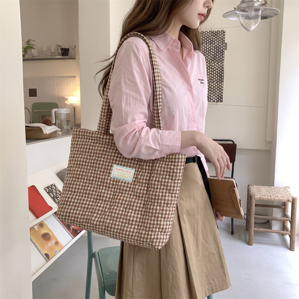 5914 Autumn New Quilted Love Plaid Tote Bag Mummy Bag Shoulder Women's Large Capacity Handbag