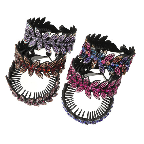 Marble hair accessories rhinestone olive leaf hair curler headwear women's hair clip professional flower hairpin twist clip full diamond ponytail clip