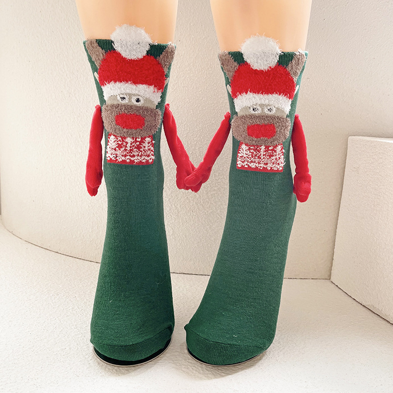 スポットアマゾンクロスボーダー卸売クリスマス磁気吸引手をつないで靴下の女性の綿の靴下のカップルのストッキングの新年のプレゼントの靴下|undefined